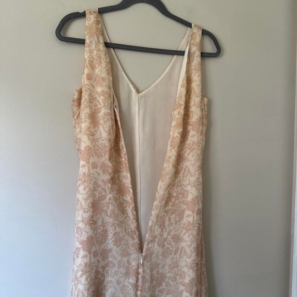 Vintage 90s Peach 100% Silk Chiffon Floral Dress Midi Tank y2k boho Ballinger - Picture 6 of 8
